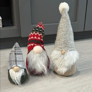 Festive Gnome Trio with Red, Gray, and Cream Accents
